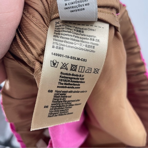 Scotch & Soda maison scotch 'Palm Cove' Pink tapered trousers drawstring Sz M - Picture 11 of 11